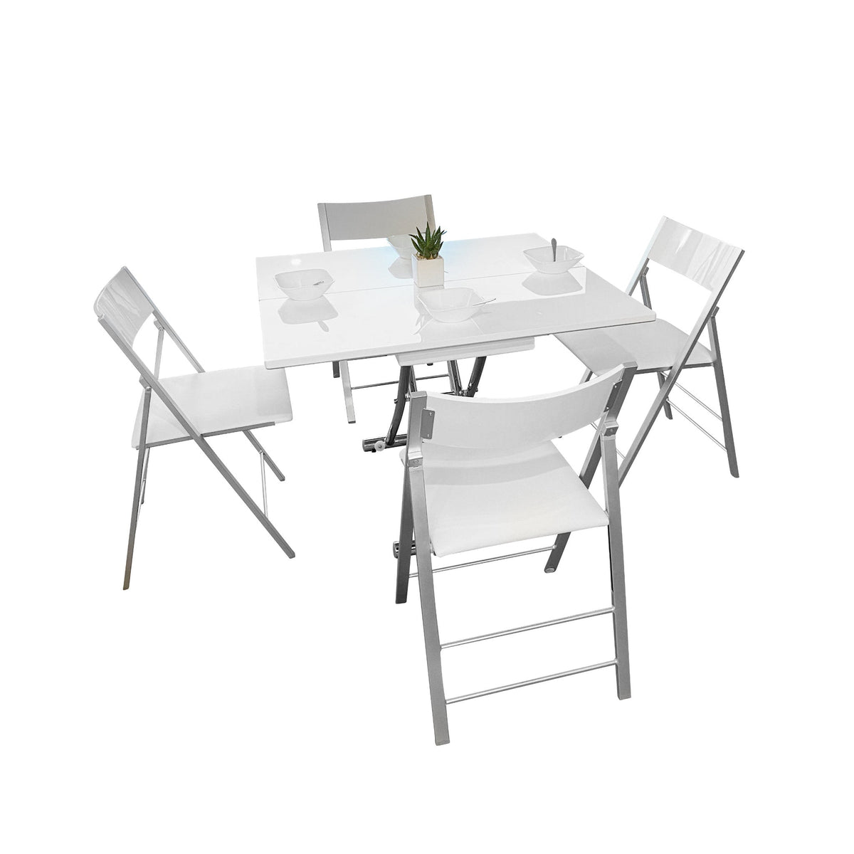 Transforming Table and 4 Folding Chairs Set for Small Flats