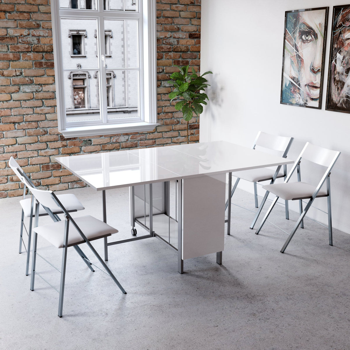 Corner Console Table with 4 Hidden Folding Chairs
