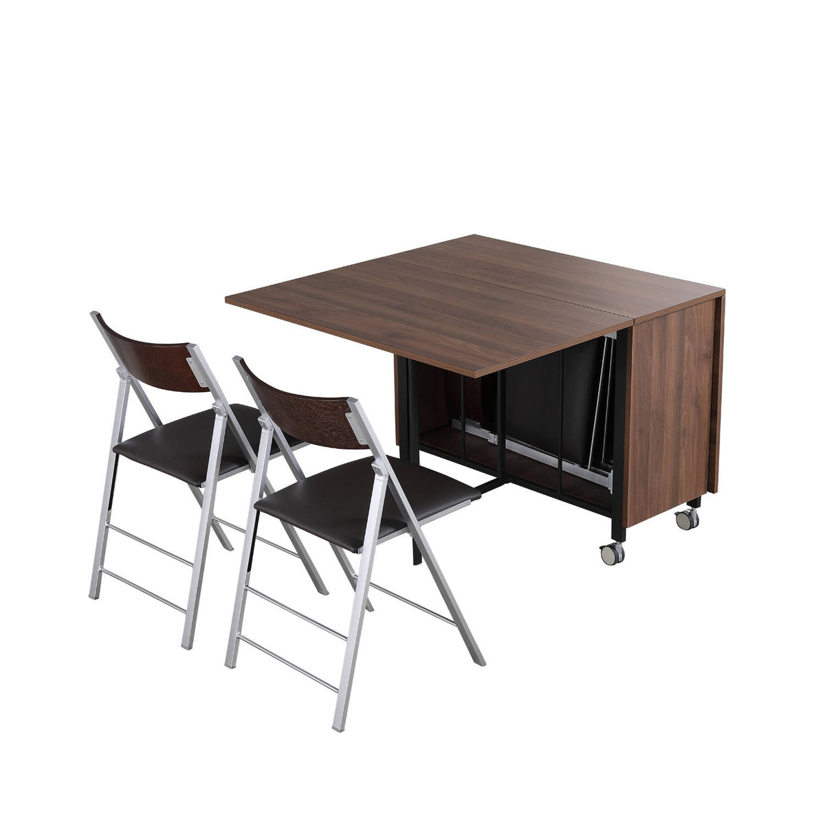 Corner Console Table with 4 Hidden Folding Chairs