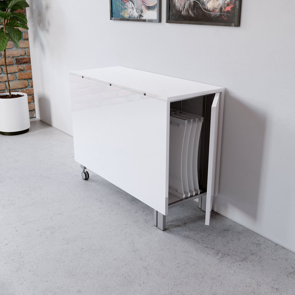 Corner Console Table with 4 Hidden Folding Chairs