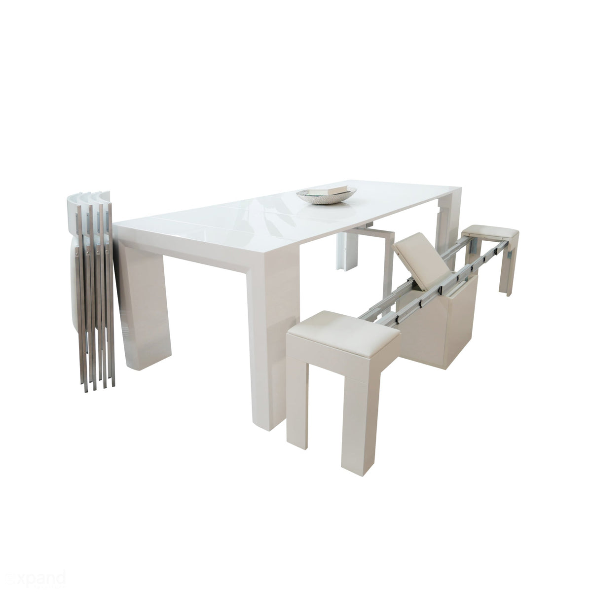 Console to Dining Table Set with Extending Bench and 4 Folding Chairs