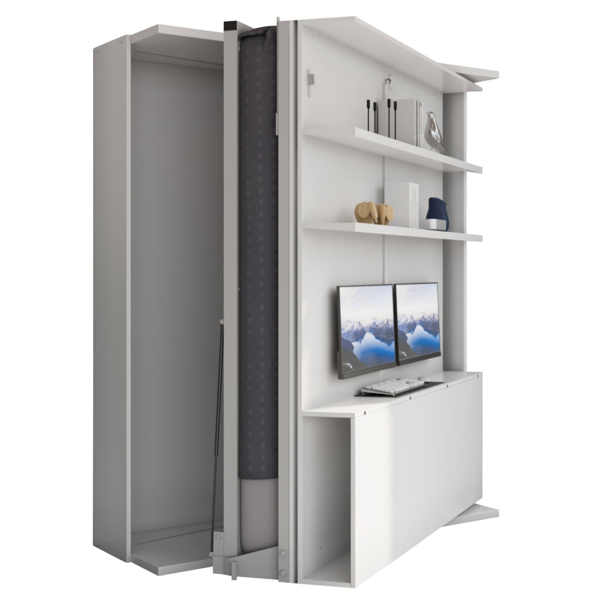 Rotating Wall Bed with Office Desk and Shelving, UK King Size