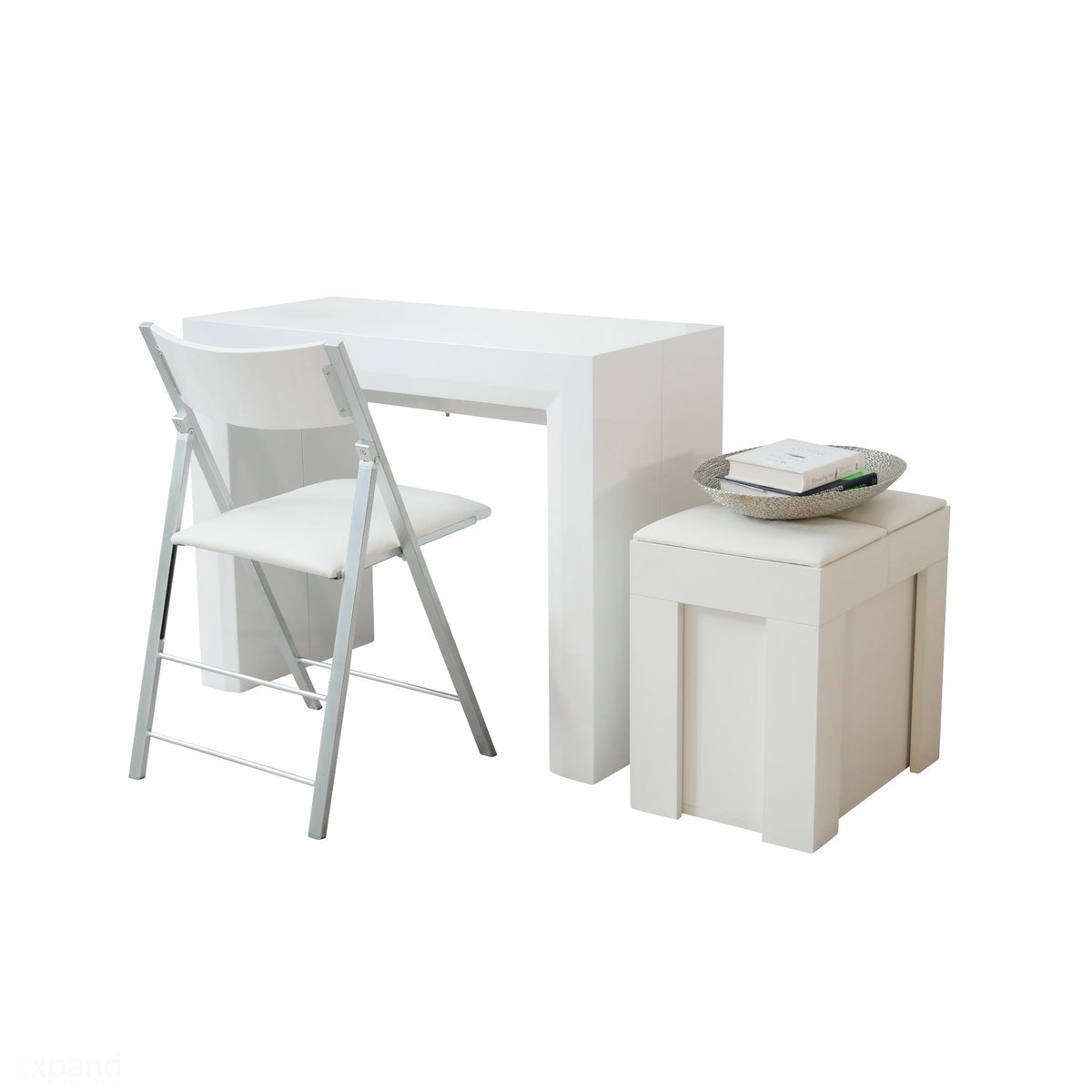 Console to Dining Table Set with Extending Bench and 4 Folding Chairs
