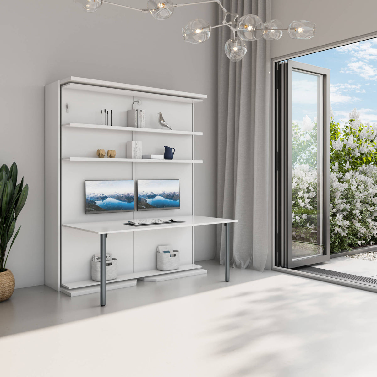 Rotating Wall Bed with Office Desk and Shelving, UK King Size