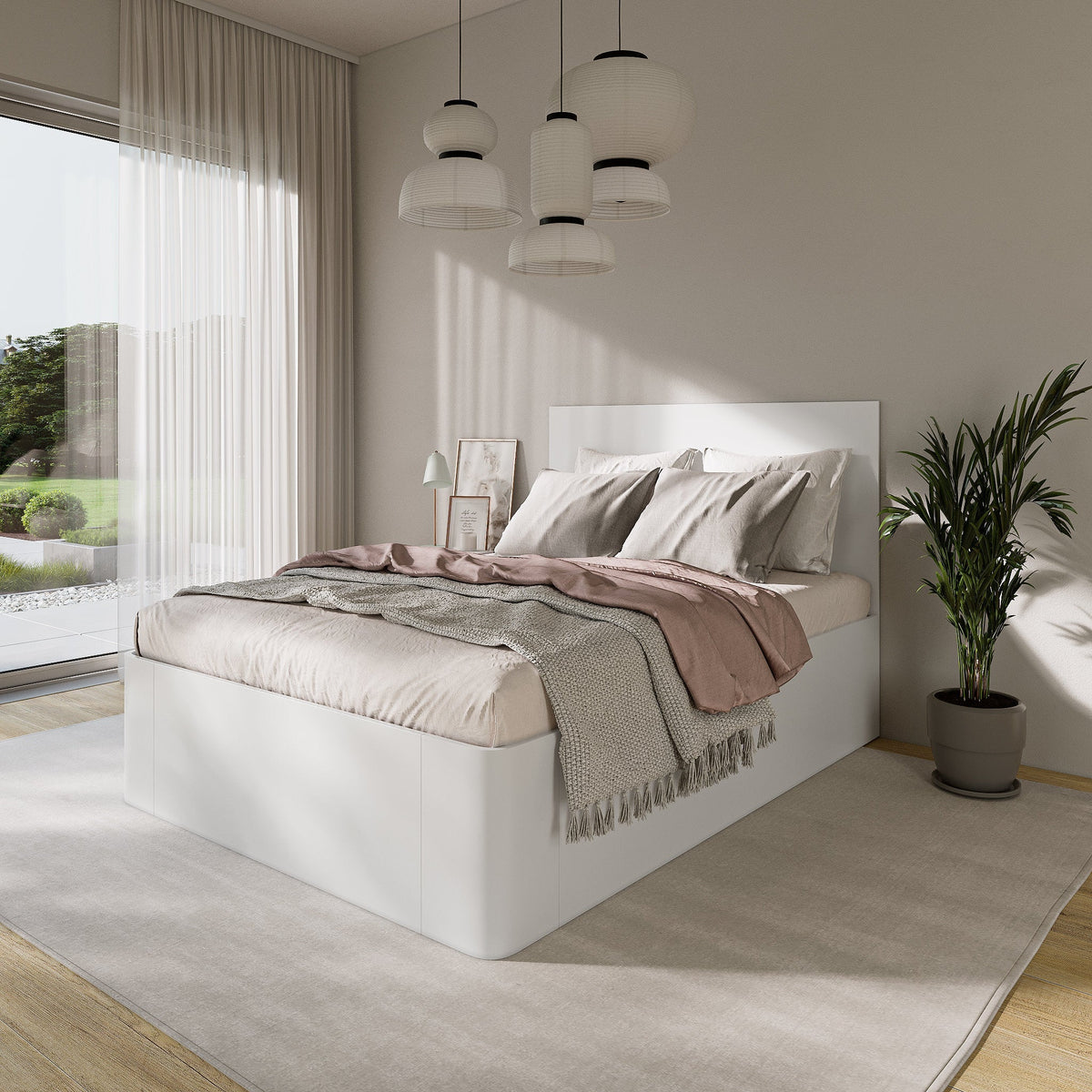 Gas Lift Ottoman Storage Bed with Tall Headboard, UK King