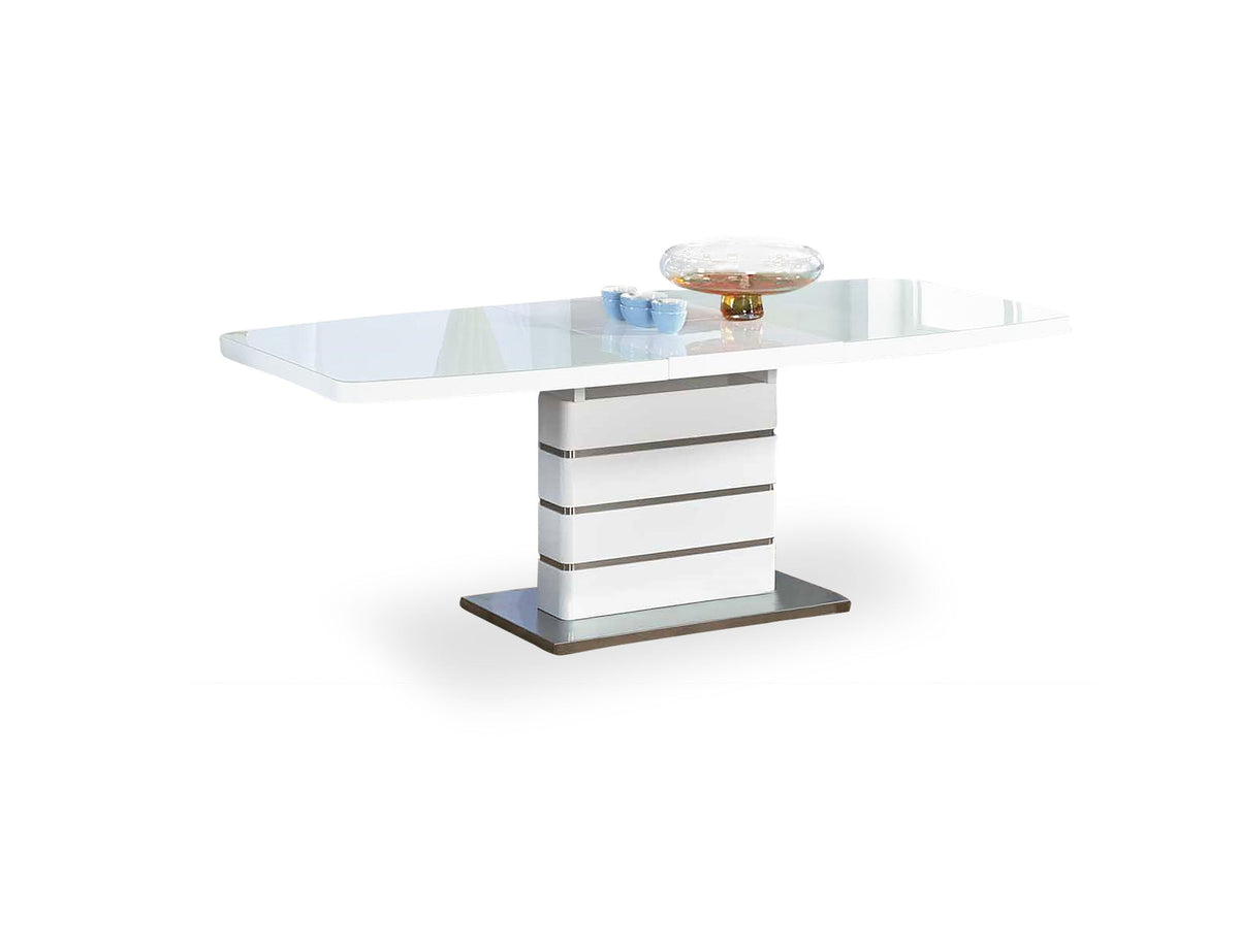 White Glass Extending Dining Table, Seats 6 to 10