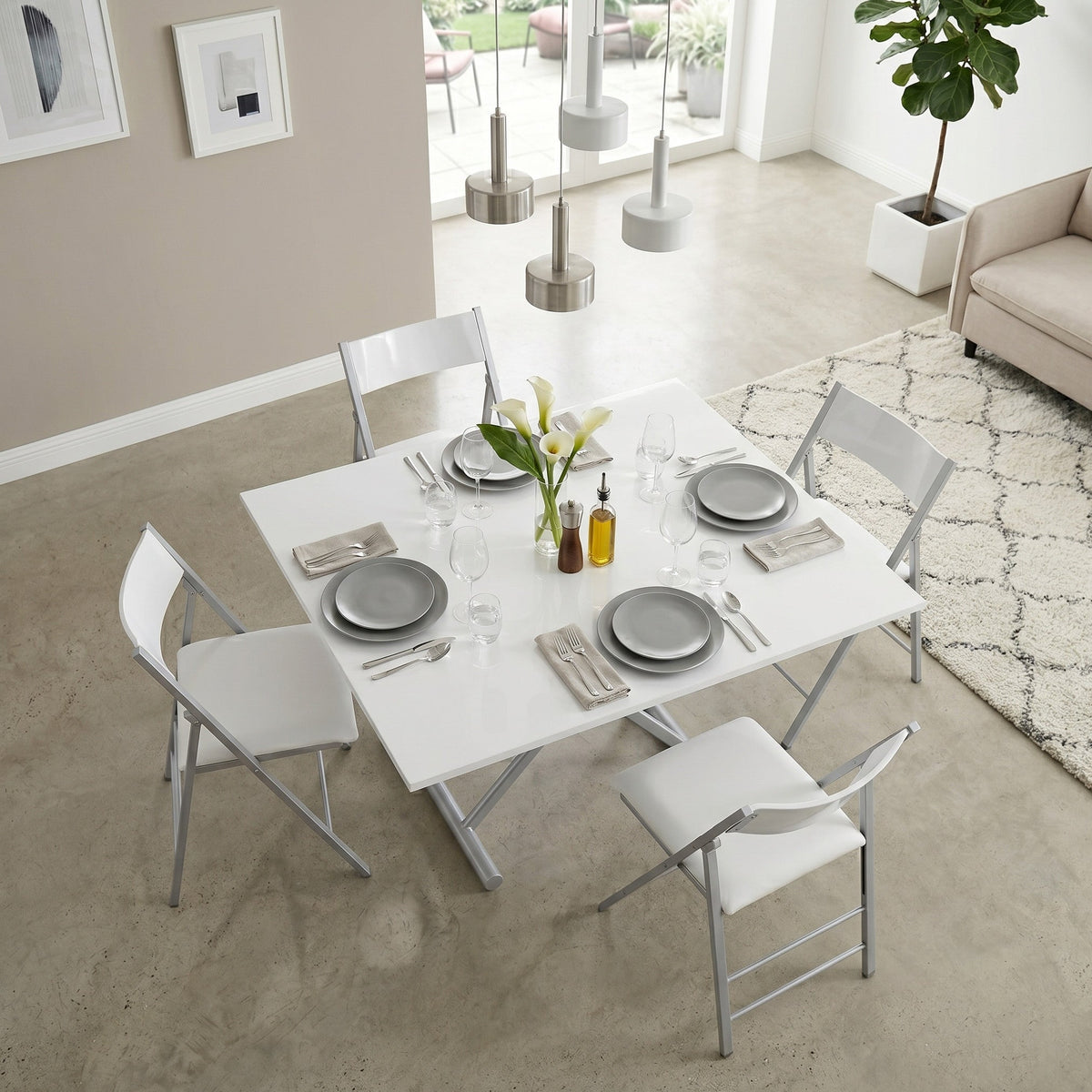 Square Coffee to Dining Table with Gas Lift and Hidden Wheels