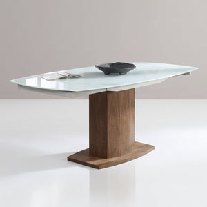 Oval White Glass Rotating Extending Table, Seats 8