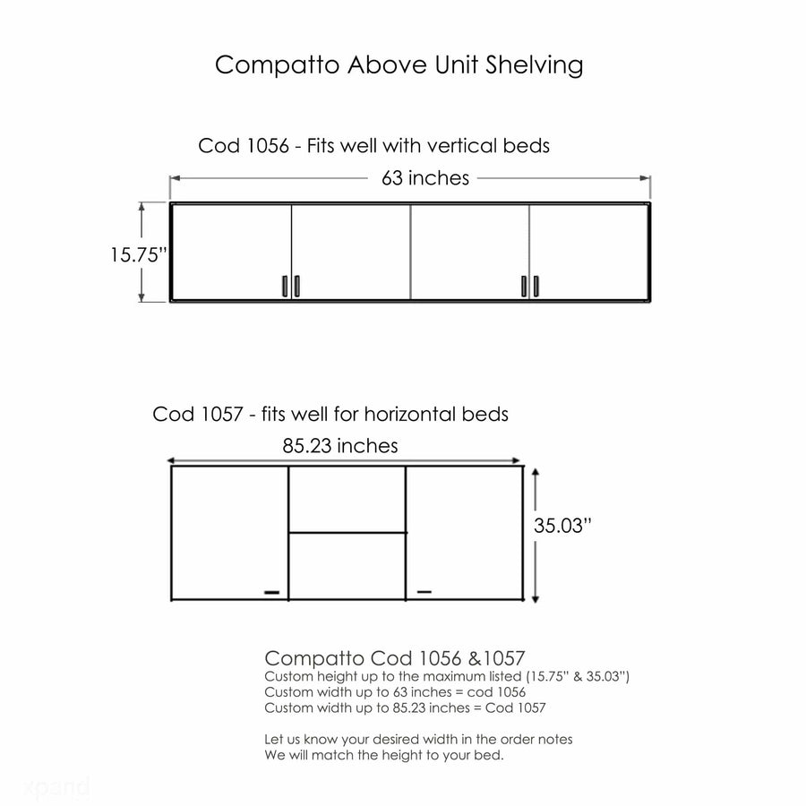 Made to Measure Overhead Cupboards for Rotating Wall Beds, 29 cm Deep