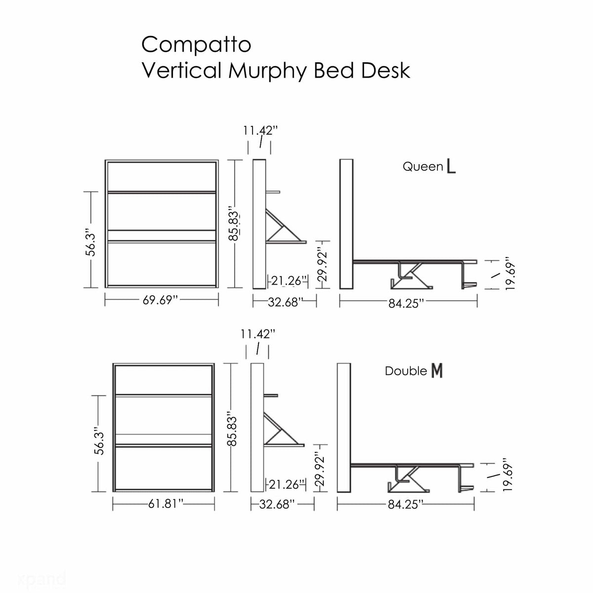 Italian Vertical Wall Bed with Desk and Floating Shelf