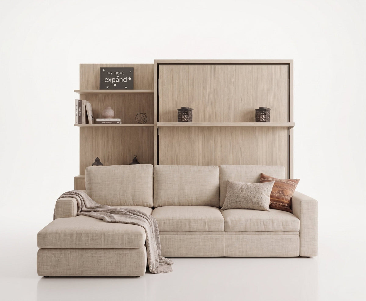 Shelf Wall Bed over Corner Sofa with Side Shelving