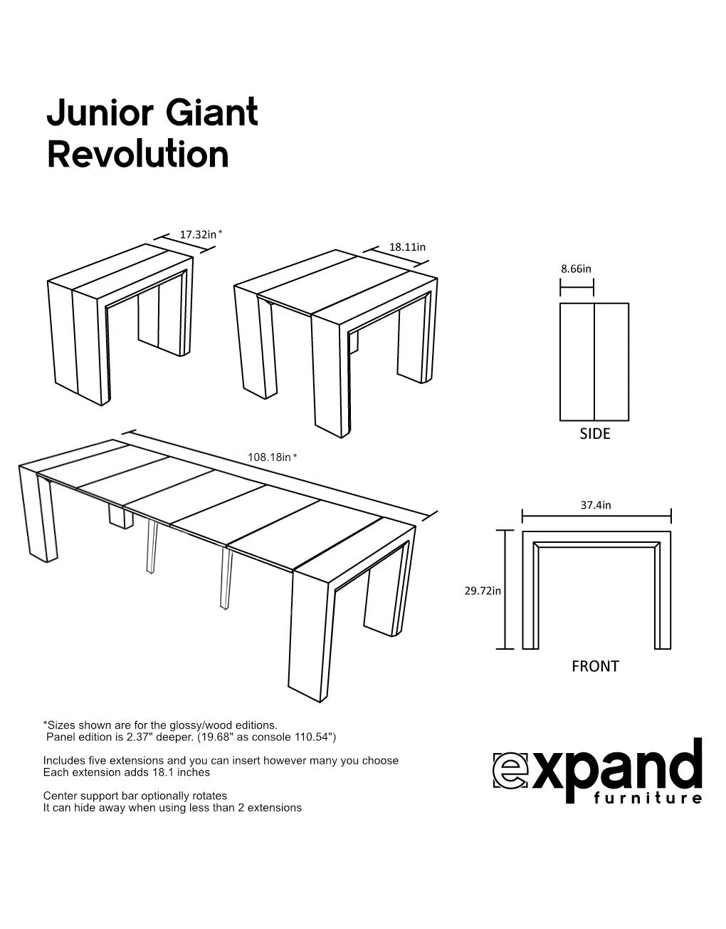 Juego de mesa consola extensible con 8 sillas plegables
