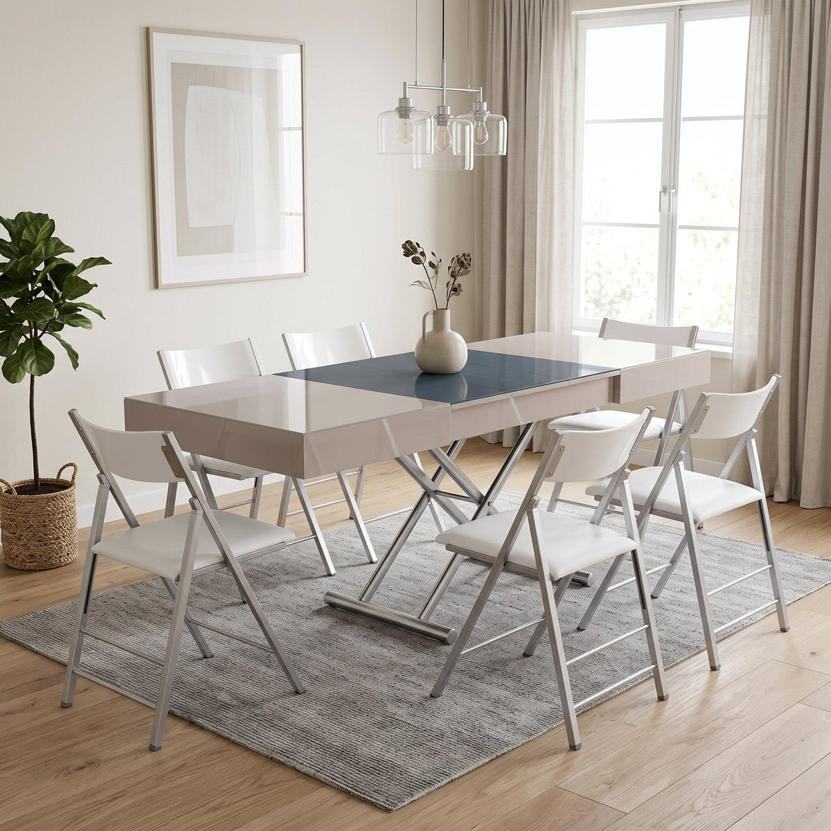 Glass Coffee to Dining Table with Hidden Leaves