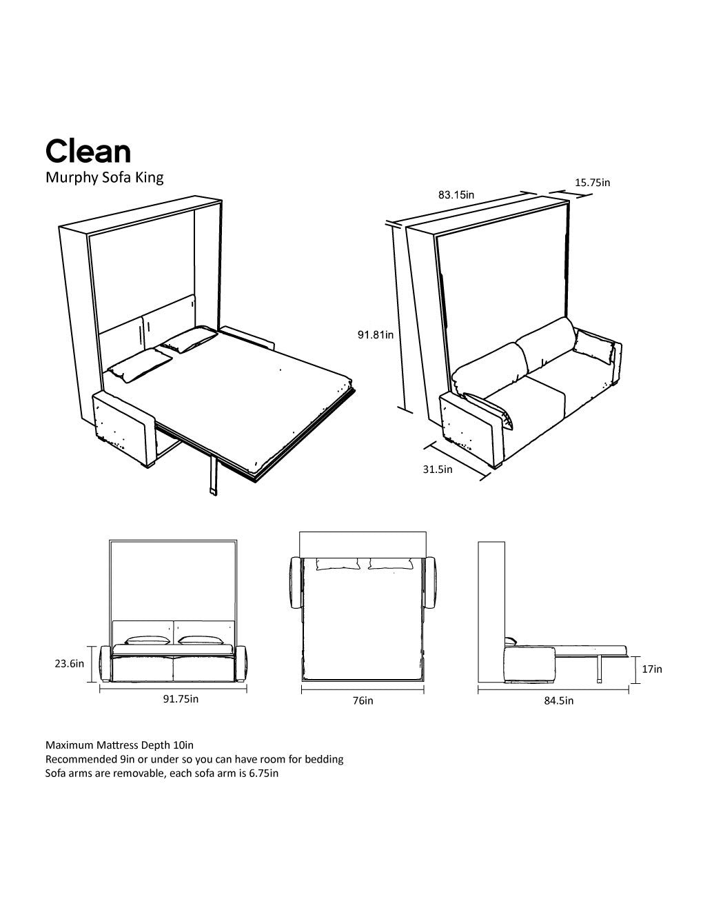 Sofa Wall Bed with Storage Sofa, UK Super King Size