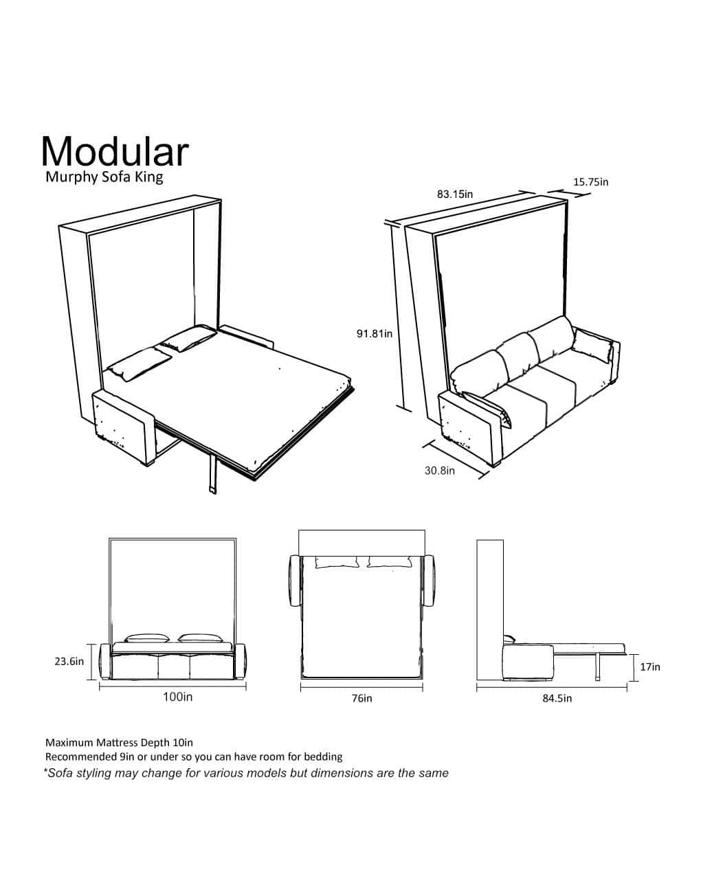 Grey Modular Sofa Wall Bed, UK Super King Size