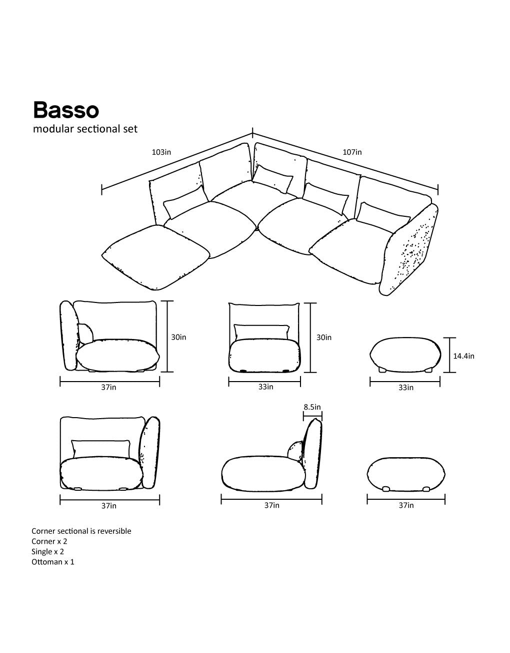 Low Profile Modular Corner Sofa Set