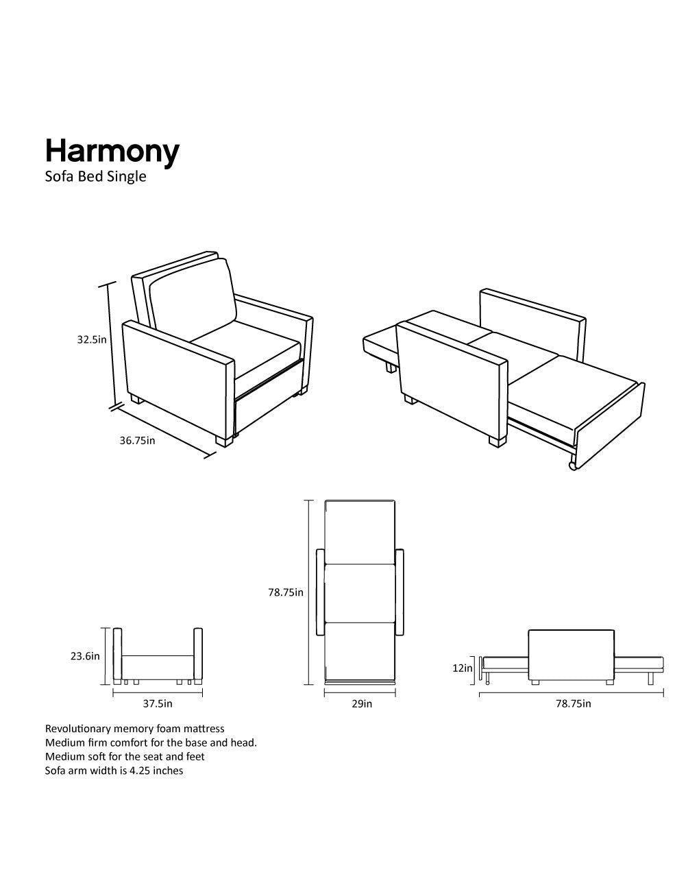 Memory Foam Chair Bed, Single