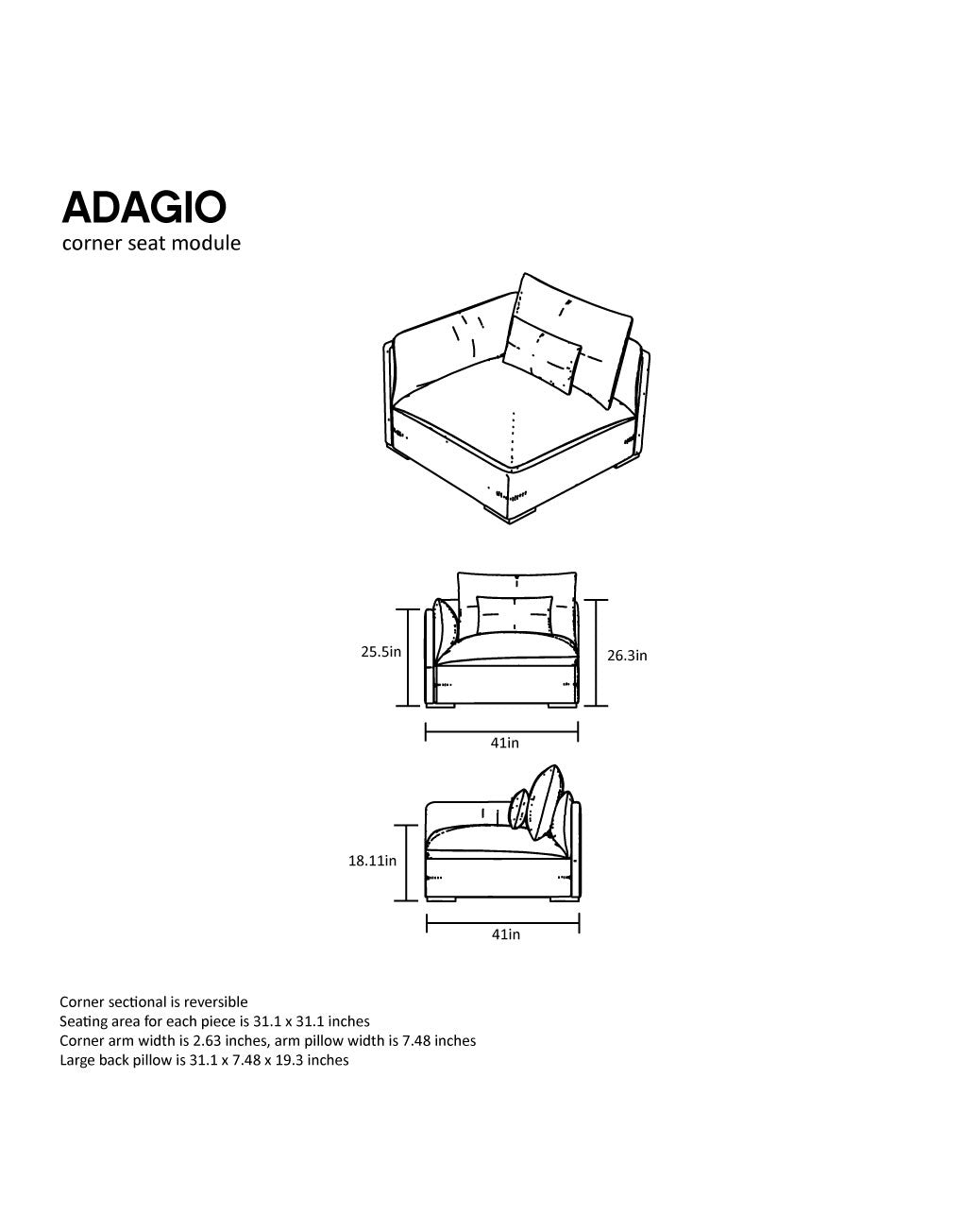 Feather Filled Modular Corner Seat, Elephant Grey