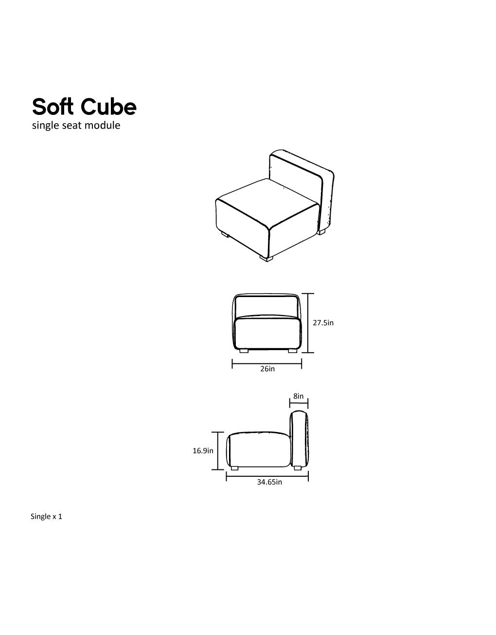 Soft Cube Single Seat Module, Grey