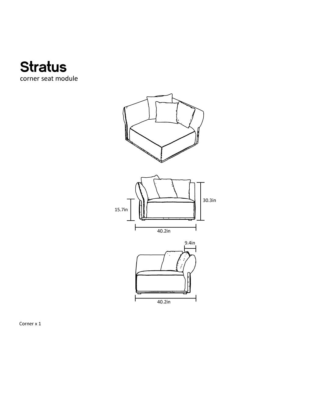 Grey Modular Corner Seat with Curved Arms