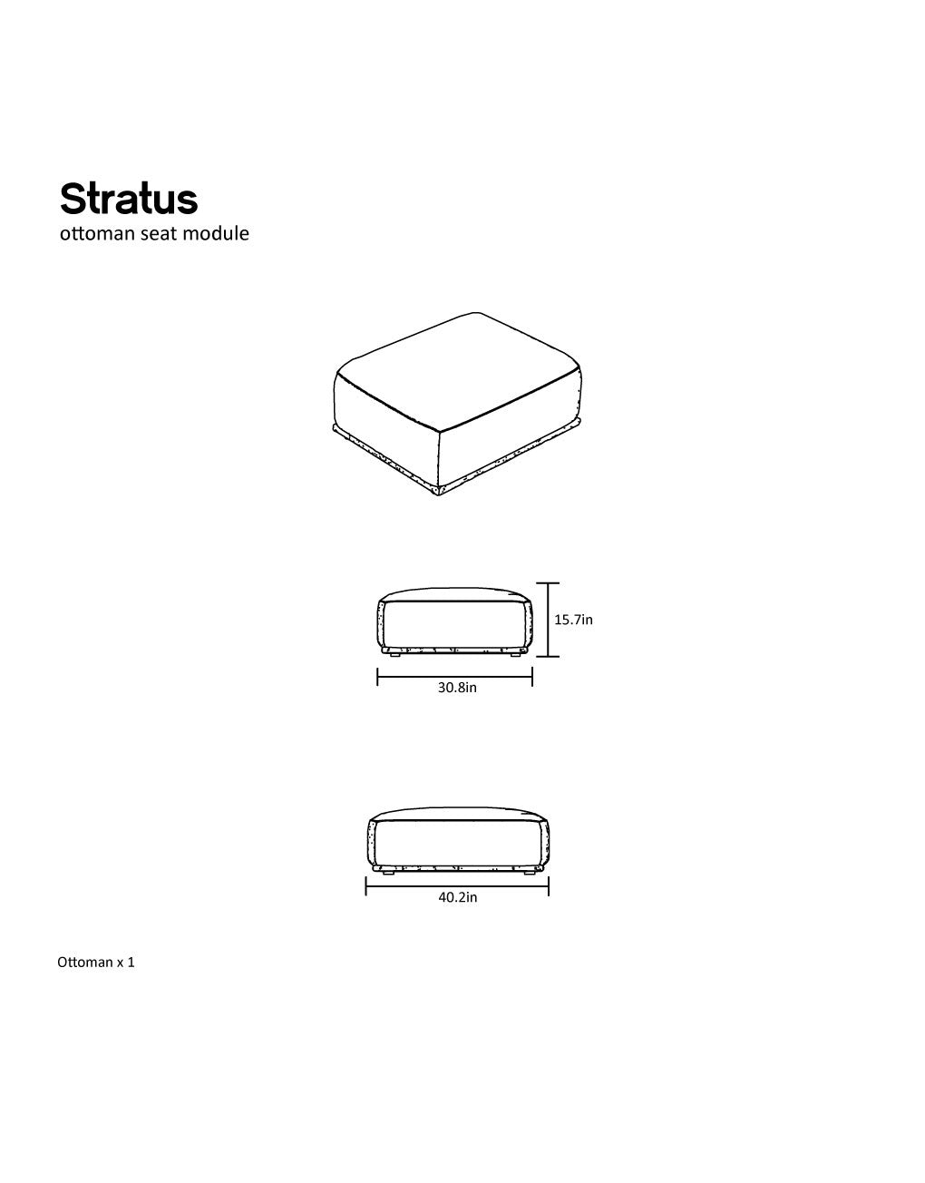 Grey Modular Ottoman, 102 cm Square