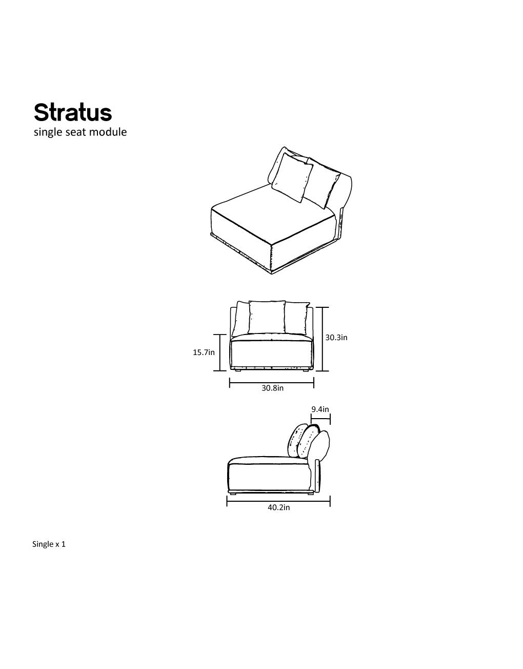Grey Modular Single Seat, Armless