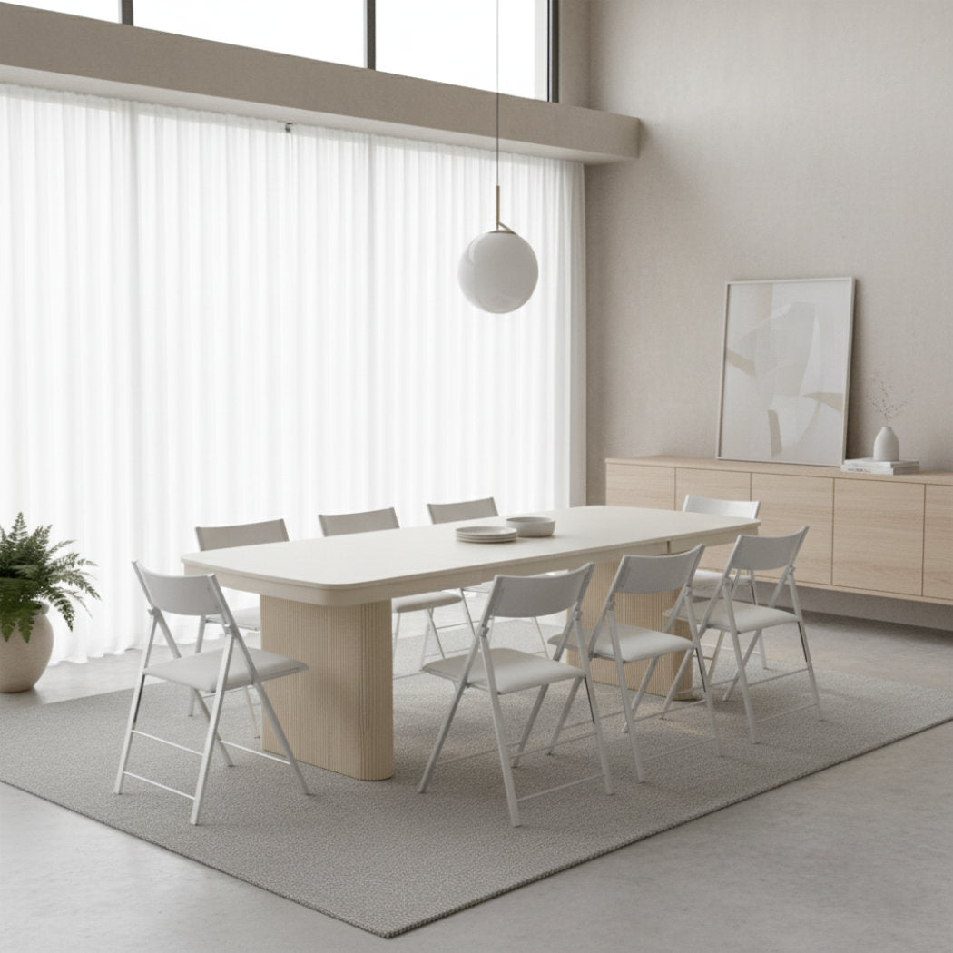 Curved Fluted Extending Dining Table with Hidden Leaves