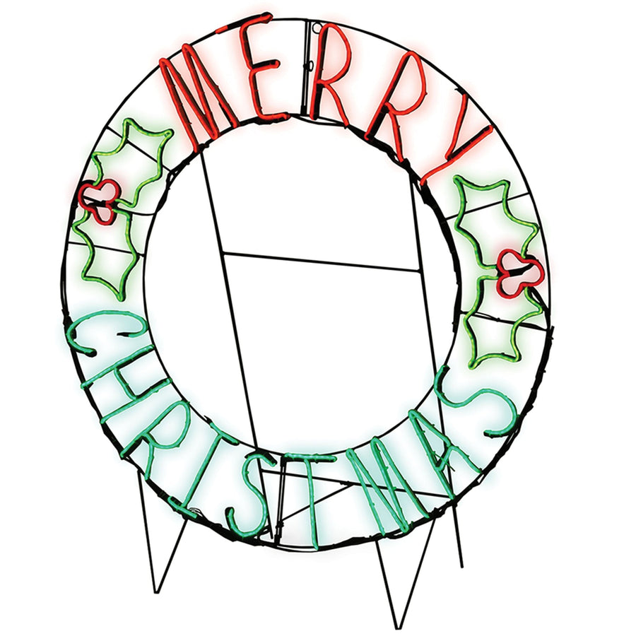 Merry Christmas LED Neon Style Wreath, Red and Green, 104 cm
