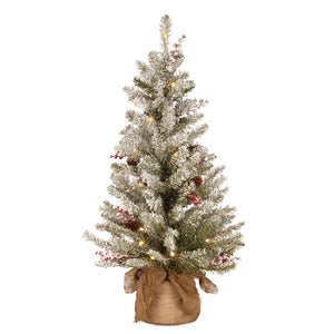 3ft Pre Lit Dunhill Fir Tabletop Christmas Tree in Burlap Bag, Warm White LED