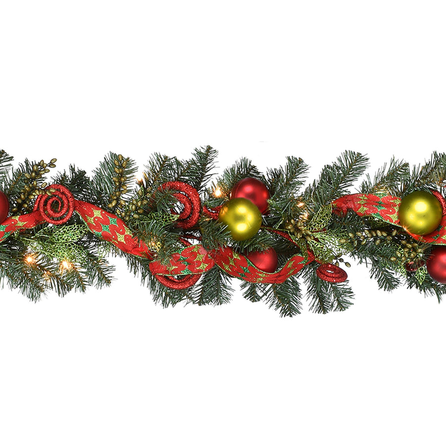 2.7m Pre Lit Ribbon and Bauble Garland, 160 Tips