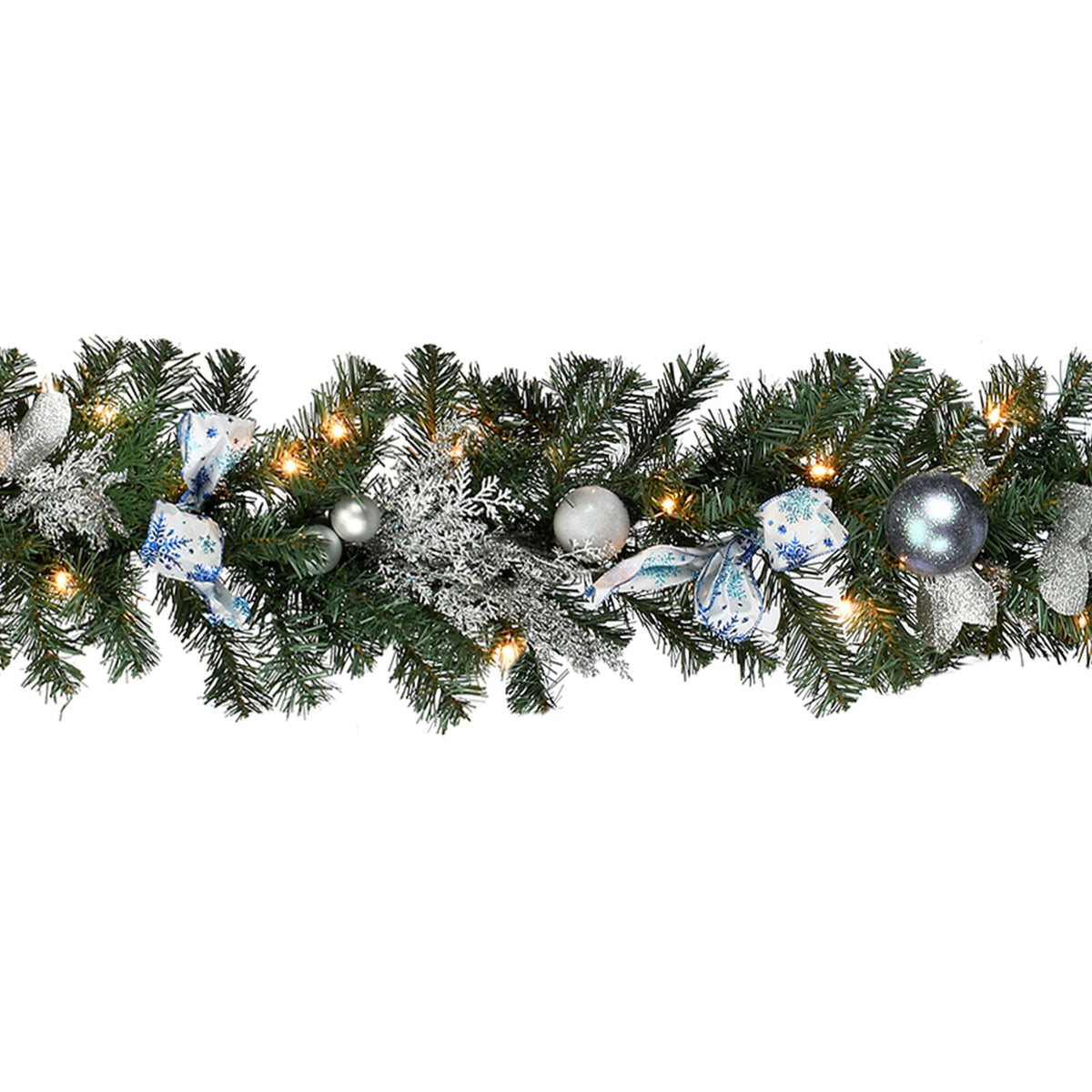 2.7m Pre Lit Ribbon and Bauble Garland, 184 Tips
