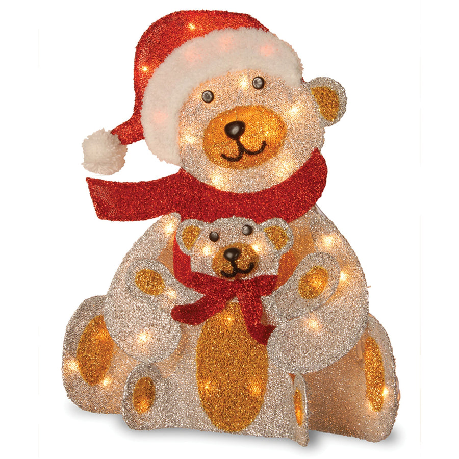 Light Up Silver Fabric Bear and Cub, 61 cm
