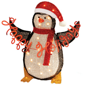 Silver Tinsel Penguin with Sign, 74 cm