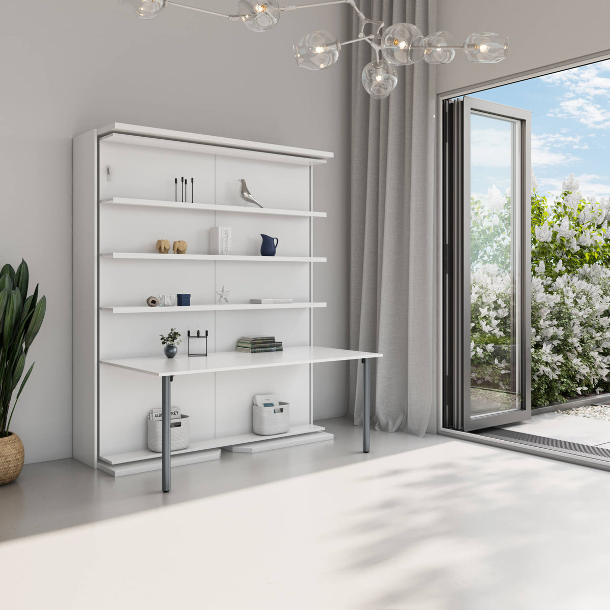 Rotating Wall Bed with Office Desk and Shelving, UK King Size
